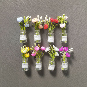8pcs Mini Glass Bottle Flower Vases Fridge Magnets Big Small Sizes for Refrigerator Decoration Home Kitchen DIY Ornaments