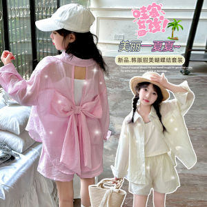 Girls Summer Short Sleeve T-Shirt Set Child Clothing Sun Protection Top Three Sheeps Home Korean Style Cotton Blend