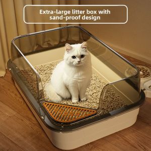 MONLEYTA | Extra Large Semi-Enclosed Cat Litter Box Anti-Splash Cat Toilet Sand Tray Giant Cat Poop Pan Manhole Cover Size XL