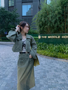 American Vintage Feel Cotton Denim Set with Half Skirt And Overalls Long Sleeve Button up Shirt Yumomo Star Fashion Brand