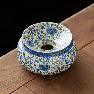 Ruyao Blue And White Lotus Tea Washing Bowl Large Capacity Tea Pot Water Basin Tea Dregs Basin Chinese Style Tabletop Tea Brewing Basin