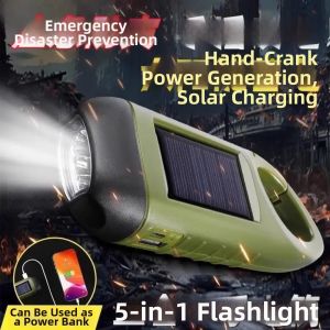 Multifunctional Bright Hand-Crank Solar Flashlight