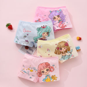4Pcs/Set Kids Girls Cotton Underwear Cute Mermaid Print Pink Blue Boxer Briefs Breathable Soft Children Panties for Girl 2-10Y