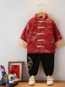 Thickened Cotton Padded New Year Celebration Chinese Style Tang Costume Set for Baby Boys Festive Hanfu Clothing Ensemble