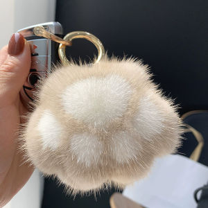 Lovely Fluffy Cat Paw Keychain Fur Hair Pompon Keychain For Women Girls Cute Animal Paw Pendant Key Ring On Bag Car Trinket