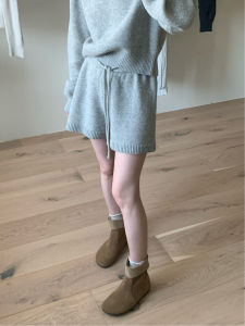 Korean Style Thickened Woolen Knitted Drawstring Elastic Waist Shorts Womens Casual High Waist Short Pants All-Match Loose Fit