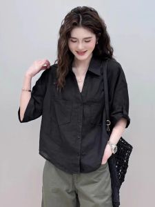 White Short Sleeve Womens Shirt Thin Design Summer Fashion High-End Feeling Short Length Top Breathable Comfortable Commute Style