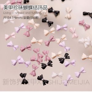 Mixed Pearl Butterfly Knot Nail Decorations Cute Sweet Mini Bow Tie Wearable Nail Art Accessories 50 Pieces Beauty Tools