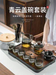 Japanese Glass Cover Teacup Kung Fu Tea Set Suit Three Pieces Tea Making Bowl with Cover Large Oven Mitts High-End Pot