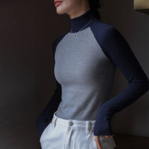 Áo Len Dệt Kim Cổ Cao Tay Dài Chất Lượng Cao D-Lily New Discount Áo Lót Màu Tương Phản Thon Gọn Áo Lót Màu Trơn
