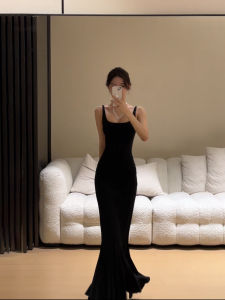 Hebe Style Black Strapless Dress Summer Fashion High Waist Fish Tail Long Skirt Womens Clothing Elegant Atmosphere Sleeveless