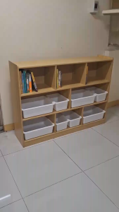 Happy Kiddos 2025 Montessori 3-Layer Wooden Shelf Cabinet Toy Organizer Book Organizer for Kids Playroom Classroom