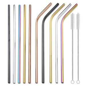 Stainless Steel Straws Straight Elbow Pipe Reusable Drinking Straw  with Cleaner Brush Set Party Bar Accessories