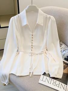 La Chapelle | Satin Long Sleeve Shirt Elegant Design with Sash