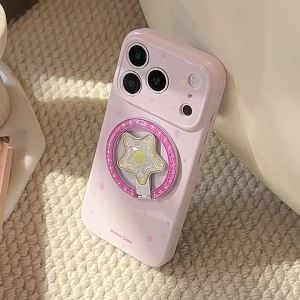 Potdemiel | Korean Colorful Stars Fold Stars Magnetic Bracket Phone Case For iPhone 17 16 15 14 13 Pro Max Shockproof Protective Soft Cover