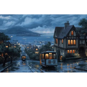 500/1000 PCS Jigsaw Puzzle San Francisco Cable Cars in the Rainy Night Diy for Adults Beginners Gifts Home Decoration Games
