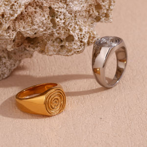 Fingerprint Ring Seal Ring Funny Waterproof Tarnish Free 18K Gold Plated Jewelry 316L Stainless Steel Decoration
