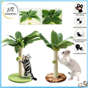 SKISOPGO Cat Scratching Post for Kitten Cute Green Leaves Cat Scratching Posts with Sisal Rope Indoor Cat Tree Pet Toys With Ball