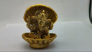 Traditional Gold Plated Ganesha in Shell Cave | Decorative Idol for Home Office Table Decor & Diwali Gift | Showpieces (Size 8×7 cm | 147g)