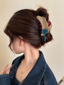 Red Button Grip Fashion Stylish Elegant Triangle Barrettes Color Matching Hairpin Back Head Half Tie Shark Clip