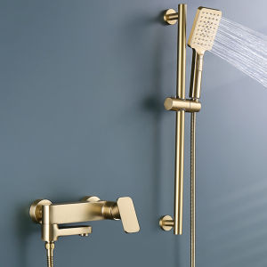 Thermostatic Shower Set Wall Mounted Bathtub Faucet Hot and Cold Shower Set with Lifting Rod Rotatable Water Spout