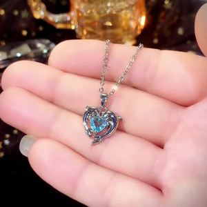 Huitan Couple Dolphin with Blue Heart CZ Necklace Women Chic Bride Wedding Clavicle Chain Necklaces Fancy Gift Statement Jewelry