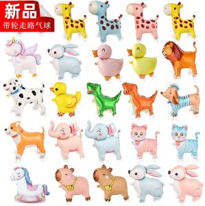 New Walking Duck Rabbit Animal Balloons with Wheels Birthday Party Decorations Outdoor Toys Aluminum Foil Balloons Cute Cartoon