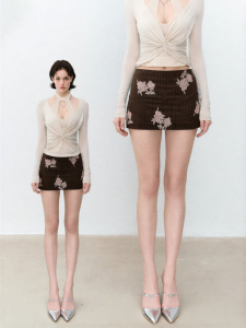 via pitti | Retro 3D Flower Embroidery Striped Midi Skirt