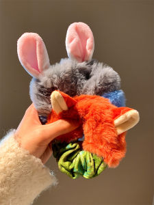 ริบบิ้นหูกระต่ายและหมาป่าสุดน่ารัก ขนแกะหนา ยางยืดฤดูใบไม้ร่วง/ฤดูหนาวสำหรับผู้หญิง เครื่องประดับผมสไตล์หวาน