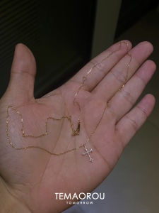 S925 Sterling Silver 14K Gold Plated Diamond Cross Pendant Necklace Sparkling Mini Choker Chain Sweater Chain Fashion Jewelry