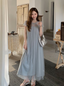 French Elegant Fairy Skirt Ultra Gossamer Summer New Style Mesh Dress Overlap Strapless Dress Two-Piece Set Breathable Soft Polyester