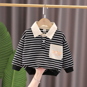 Áo Nỉ Trẻ Em Áo Polo Bé Trai Mẫu Mới Mùa Xuân Thu Trang Phục Mùa Thu Thường Ngày Em Bé Áo Kẻ Sọc Cổ Bẻ Kiểu Tây Trẻ Em