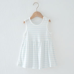 Summer Bamboo Fiber Vest Dress Thin Strap Princess Skirt for Girls Baby Cotton Blend Fabric Stripe Pattern Simple Style Dress