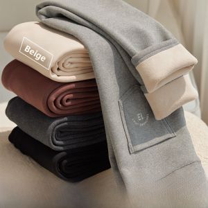 MiiOW | Gray Lamb Velvet Thickened Winter Leggings Womens High Waist Warm Pants With Pockets Cotton Trousers For Northeast