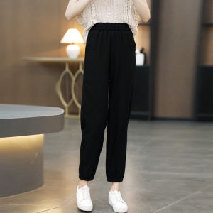 กางเกงขายาวทรงหลวมเอวสูงผ้าไหมน้ำแข็งสไตล์ฮาเร็มสำหรับผู้หญิง ฤดูร้อนปี 2025 กางเกงขายาวทรงลำลองทรงบาง