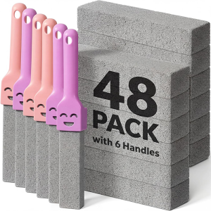 48 Pack Pumice Stones for Toilet Cleaning with 6 Reusable Handles Powerful Pumice Cleaning Sticks for Toilets Tubs Sinks Gri