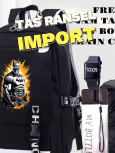 KEY RED - Tas Ransel Sekolah TerBaru Anak Laki-Laki Perempuan Remaja Paket 4in1 BatMan 0011