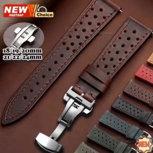 New Watch Band 18/19/20/21/22/24mm Pin Butterfly Clasp Wrist Strap Porous Breathable Smartwatch Leather Quick Release Bracelet