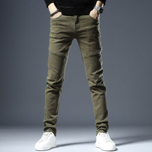 Casual Motorcycle Jeans Mens Youth Slim Fit Bootcut Denim Pants Autumn Winter Workwear Patchwork Long Trousers Fashionable