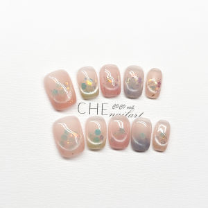 2025 New Handmade Nail Art Rainbow Wearable Nail French Cat Eye Flash White Enhancing High End Nail Tips for All Occasions