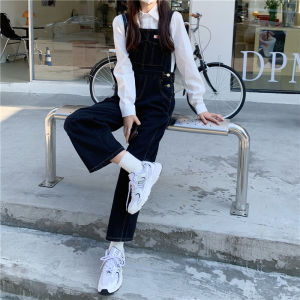 Slimming Effectiveness Denim Overalls Women Loose Autumn Winter Large Size Fashionable Korean Straight Leg One-Piece Pants
