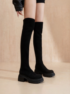 Josiny | Slim Fit Elastic Fleece Knee-High Boots