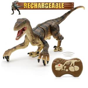 2.4Ghz 8 Channels Remote Control Dinosaur Electronic Walking Velociraptor with Lighting and Roaring Sound Shaking Head Jurassic Dino Rechargeable Raptor