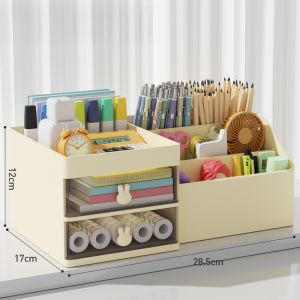 Cute Desktop Organizer Box Children Student Desk Drawer Style Pen Holder Large Capacity Dormitory Essential Rectangular Plastic