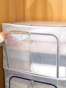 Transparent Foldable Storage Box Clothes Organizer Clothes Storage Oxford Organizers Storage Box With Steel Frame