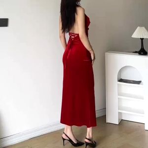 【COOL】 WaQas Klalien Party Red Deep V-neck Backless Bodycon Maxi Dress Fashion Women Charming Sleeveless Sling Dresses