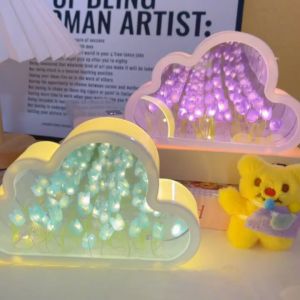 Flower Shade Night Lamp Mini Tulips Mirror Lamp Cloud Night Light Birthday Anniversary Christmas Gifts Creative LED Lights