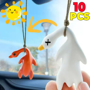 10ชิ้นจี้ห้อยรถยนต์เนื้อย่างเปลี่ยนสีไวต่อแสงยูวีกระจกมองหลังรูปเป็ดแบบแกว่งได้พวงกุญแจของตกแต่งภายในรถ