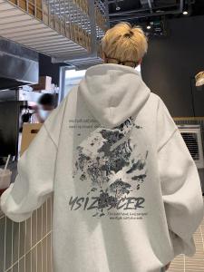 American Style Heavyweight Hoodie Mens Autumn Winter New Thickened Fleece Loose Casual Hat Shirt Outerwear Trendy