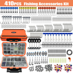 170-410pcs Professional Fishing Kit with Tackle Box Hooks Sinkers Swivels for Bass Trout Saltwater Fishing Complete Lure Set